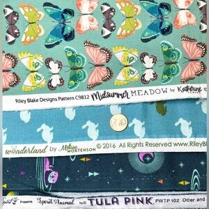 Otter, Butterfly, Bunny Cotton Fabric Riley Blake, Tula Pink, Free Spirit  5 Yds